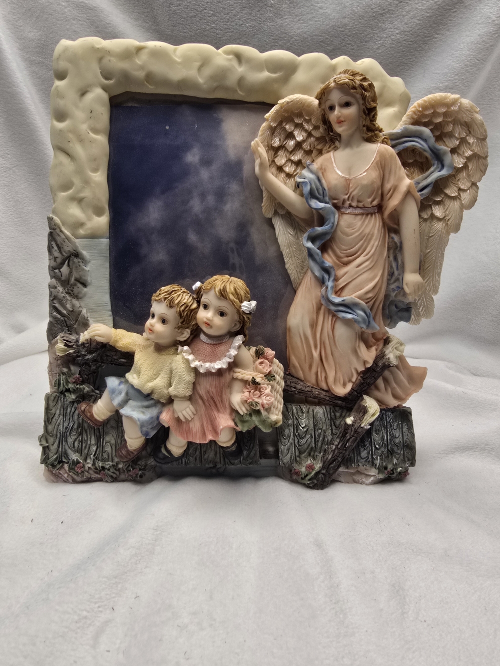 Angel and Children Resin Photo Frame in Peach and Cream